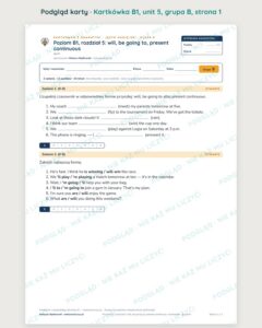 Angielski B1 unit 5: will, be going to, present continuous — kartkówka — podgląd karty, grupa B