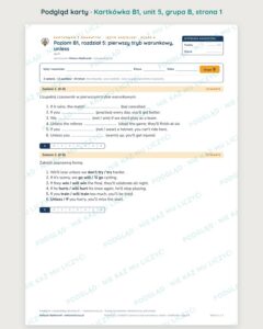 Angielski B1 unit 5: pierwszy tryb warunkowy, unless — kartkówka — podgląd karty, grupa B