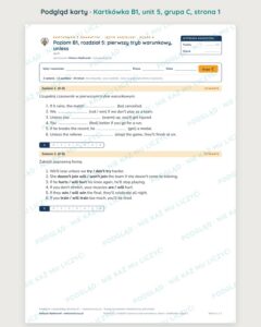 Angielski B1 unit 5: pierwszy tryb warunkowy, unless — kartkówka — podgląd karty, grupa C