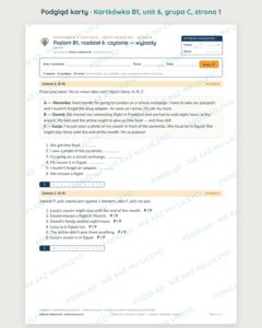 Kartkówka angielski klasa 8 B1 unit 6: czytanie: wyjazdy — B–E — podgląd karty, grupa C