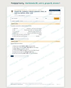 Kartkówka angielski klasa 8 B1 unit 6: gramatyka — B–E — podgląd karty, grupa B