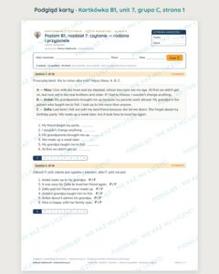 Kartkówka angielski B1 unit 7: czytanie: rodzina i przyjaciele — B–E — podgląd karty, grupa C