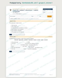 Kartkówka angielski B1 unit 7: słownictwo: rodzina i przyjaciele — B–E — podgląd karty, grupa C