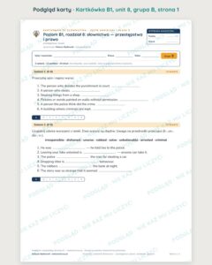 Kartkówka angielski B1 unit 8: słownictwo: przestępstwa i prawo — B–E — podgląd karty, grupa B