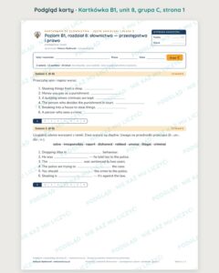 Kartkówka angielski B1 unit 8: słownictwo: przestępstwa i prawo — B–E — podgląd karty, grupa C