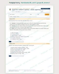 Angielski klasa 8 B1 unit 9: czytanie: szkoła i egzaminy — kartkówka — podgląd karty, grupa B