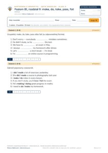 Angielski B1 unit 9: make, do, take, pass, fail — kartkówka — okładka
