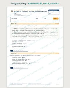 Kartkówki z angielskiego klasa 8, poziom B1 — 60 kartkówek A–E — podgląd karty 1