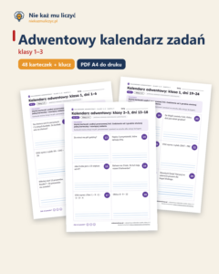 Adwentowy kalendarz zadań, klasy 1–3 — 48 kart pracy PDF z kluczem — okładka