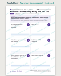 Adwentowy kalendarz zadań, klasy 1–3 — 48 kart pracy PDF z kluczem — podgląd karty, strona 5