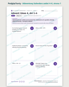 Adwentowy kalendarz zadań, klasy 4–6 — 48 kart pracy PDF z kluczem — podgląd karty, strona 1