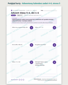 Adwentowy kalendarz zadań, klasy 4–6 — 48 kart pracy PDF z kluczem — podgląd karty, strona 5