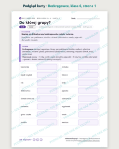 Bezkręgowce, biologia klasa 6 — 10 kart pracy PDF z kluczem — podgląd karty, strona 1
