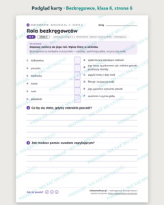 Bezkręgowce, biologia klasa 6 — 10 kart pracy PDF z kluczem — podgląd karty, strona 6