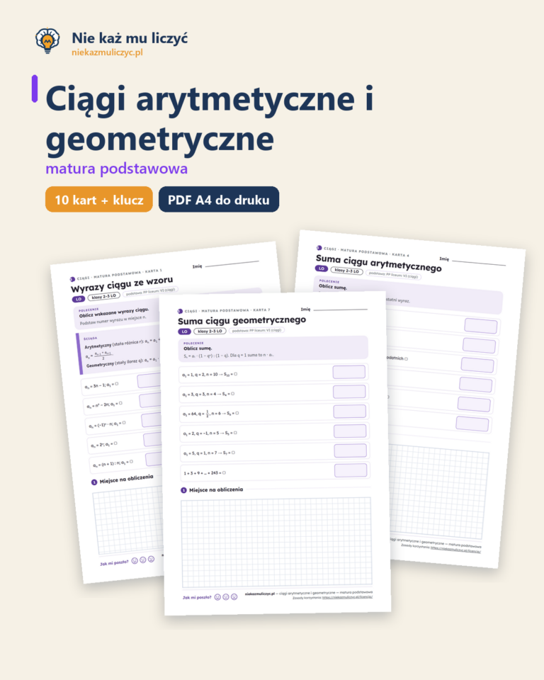 Ciągi arytmetyczne i geometryczne, matura — 10 kart PDF z kluczem — okładka