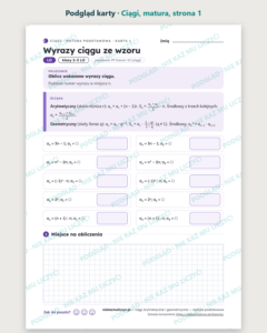 Ciągi arytmetyczne i geometryczne, matura — 10 kart PDF z kluczem — podgląd karty, strona 1