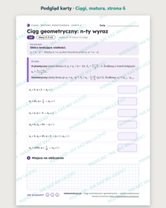 Ciągi arytmetyczne i geometryczne, matura — 10 kart PDF z kluczem — podgląd karty, strona 6