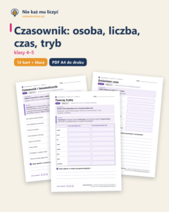 Czasownik: osoba, liczba, czas, tryb, klasy 4–5 — 12 kart z kluczem — okładka