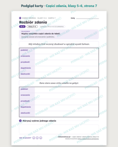 Części zdania i zdania złożone, klasy 5–6 — 12 kart PDF z kluczem — podgląd karty, strona 7