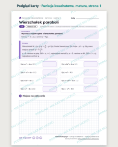 Funkcja kwadratowa, matura — 10 kart pracy PDF z kluczem — podgląd karty, strona 1