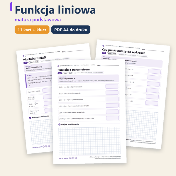 Funkcja liniowa, matura — 11 kart pracy PDF z kluczem