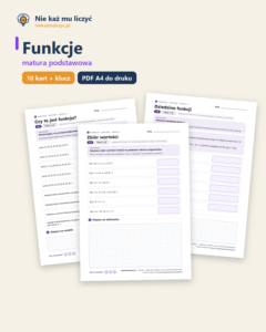 Funkcje, matura — 10 kart pracy PDF z kluczem — okładka