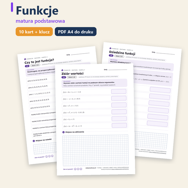Funkcje, matura — 10 kart pracy PDF z kluczem