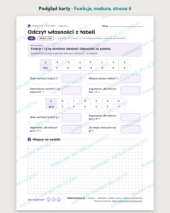 Funkcje, matura — 10 kart pracy PDF z kluczem — podgląd karty, strona 6