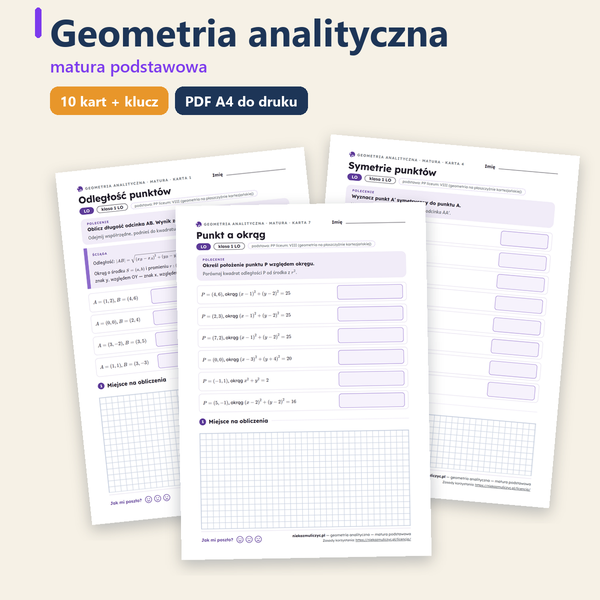 Geometria analityczna, matura — 10 kart pracy PDF z kluczem