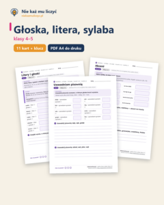 Głoska, litera, sylaba, klasy 4–5 — 11 kart pracy PDF z kluczem — okładka