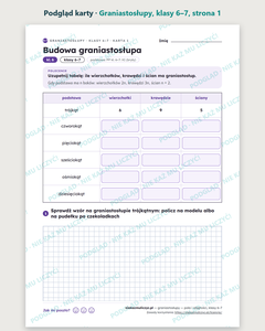 Graniastosłupy, klasy 6–7 — 11 kart pracy PDF z kluczem — podgląd karty, strona 1