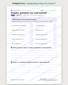 Interpunkcja, klasy 4–6 — 11 kart pracy PDF z kluczem — podgląd karty, strona 1