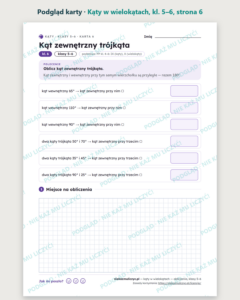 Kąty w wielokątach, klasy 5–6 — 11 kart pracy PDF z kluczem — podgląd karty, strona 6