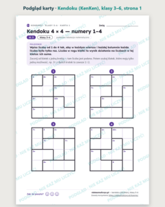 Kendoku (KenKen), klasy 3–6 — 28 łamigłówek PDF z kluczem — podgląd karty, strona 1