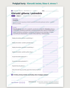 Kierunki świata i orientacja w terenie, klasa 4 — 10 kart z kluczem — podgląd karty, strona 1
