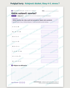 Kolejność wykonywania działań, klasy 4–5 — 12 kart pracy PDF z kluczem — podgląd karty, strona 7