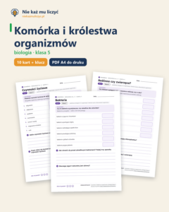 Komórka i królestwa organizmów, klasa 5 — 10 kart pracy PDF z kluczem — okładka