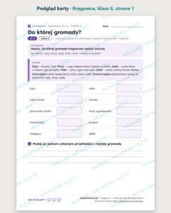 Kręgowce, biologia klasa 6 — 10 kart pracy PDF z kluczem — podgląd karty, strona 1