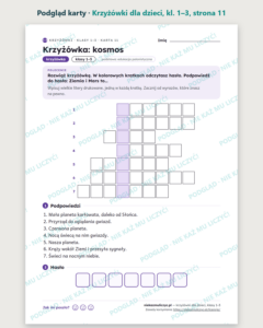 Krzyżówki dla dzieci, klasy 1–3 — 20 krzyżówek PDF z rozwiązaniami — podgląd karty, strona 11