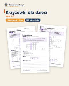 Krzyżówki dla dzieci, klasy 4–6 — 20 krzyżówek PDF z rozwiązaniami — okładka