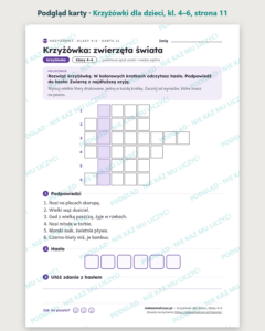 Krzyżówki dla dzieci, klasy 4–6 — 20 krzyżówek PDF z rozwiązaniami — podgląd karty, strona 11