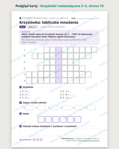 Krzyżówki matematyczne, klasy 2–4 — 18 krzyżówek PDF z kluczem — podgląd karty, strona 10