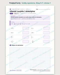 Liczby wymierne, klasy 6–7 — 11 kart pracy PDF z kluczem — podgląd karty, strona 1