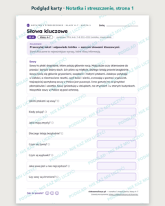 Notatka i streszczenie, klasy 4–7 — 11 kart pracy PDF z kluczem — podgląd karty, strona 1