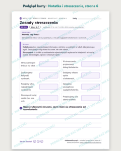 Notatka i streszczenie, klasy 4–7 — 11 kart pracy PDF z kluczem — podgląd karty, strona 6