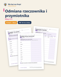 Odmiana rzeczownika i przymiotnika, klasy 4–5 — 12 kart z kluczem — okładka