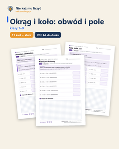 Okrąg i koło: obwód i pole, klasy 7–8 — 11 kart pracy PDF z kluczem — okładka