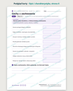 Opis i charakterystyka, klasy 4–6 — 11 kart pracy PDF z kluczem — podgląd karty, strona 6