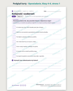 Opowiadanie i plan wydarzeń, klasy 4–6 — 11 kart pracy PDF z kluczem — podgląd karty, strona 1