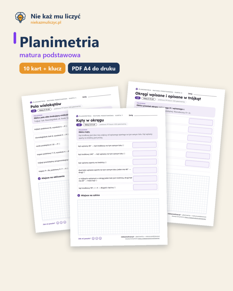 Planimetria, matura — 10 kart pracy PDF z kluczem — okładka